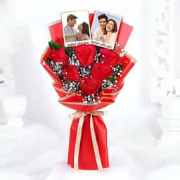 Red Rose Photo Bouquet Delivery in Ahmedabad