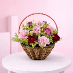 Carnations n Roses Flower Basket