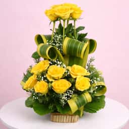 Fresh Yellow Rose with a Basket