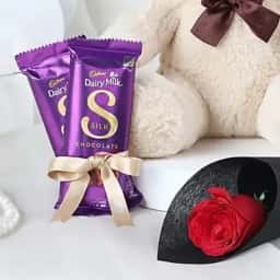 Single Rose & Teddy Chocolate Combo