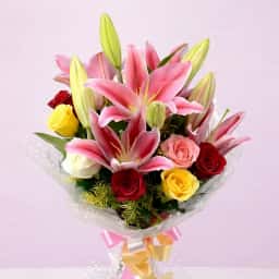 Fresh Pink Lilies and Rose Bouquet