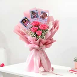 Pink Rose Bouquet with Photo Delivery in Visakhaptnam