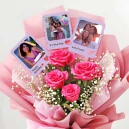 Pink Rose Bouquet with Photo Delivery in Visakhaptnam