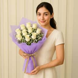 Cute Pastel White Rose Bouquet