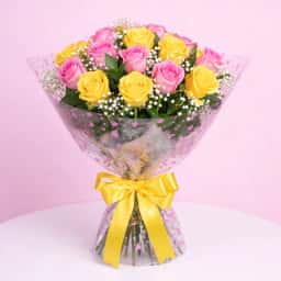 Pretty Pink and Yellow Rose Bouquet
