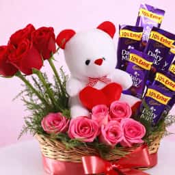 Cute Teddy And Rose Arrangement