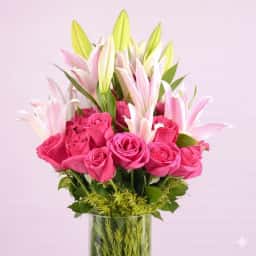 Rose Lily Glass Vase Combo