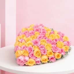 Heart of Pink n Yellow Roses
