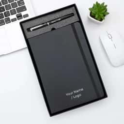 Custom Logo Black Leather Notebook & Pen