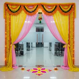 Office Gate Decoration with Garland and Curtains