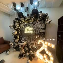 25th Birthday Black Silver Backdrop