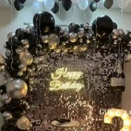 25th Birthday Black Silver Backdrop