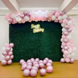 Green Birthday Backdrop Setup
