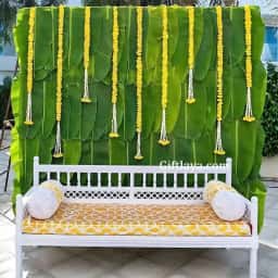 Banana Leaf Haldi Setup