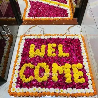 Welcome Written with Flowers