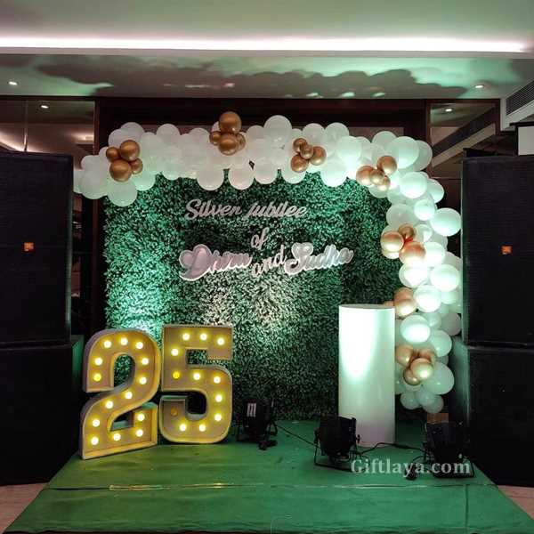 Green Backdrop Anniversary Stage Decoration