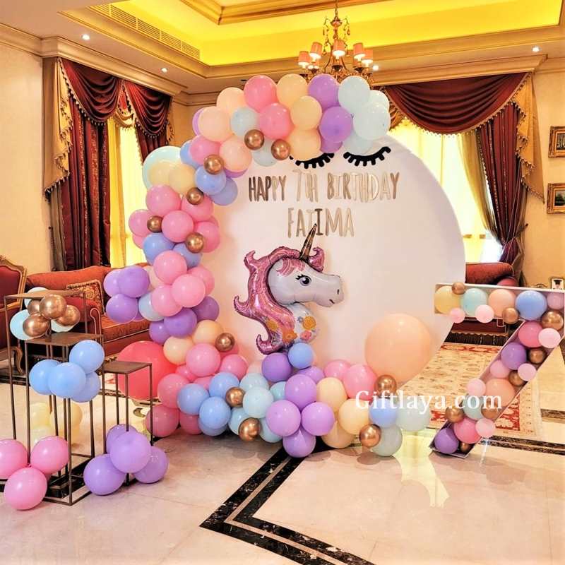 Unicorn Birthday Decorations with Balloons for Party in Bangalore