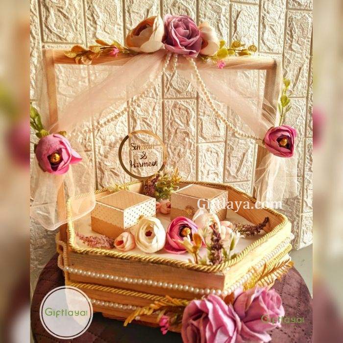 Loops n knots Golden Textured Carved Wedding Ring Tray /Engagement Ring  Platter With 2 Ring Holder(rp176ch) Wood, Cotton Gift Box Price in India -  Buy Loops n knots Golden Textured Carved Wedding