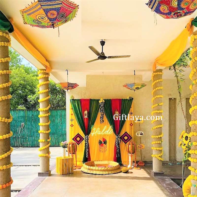 Yellow Backdrop Haldi Decoration