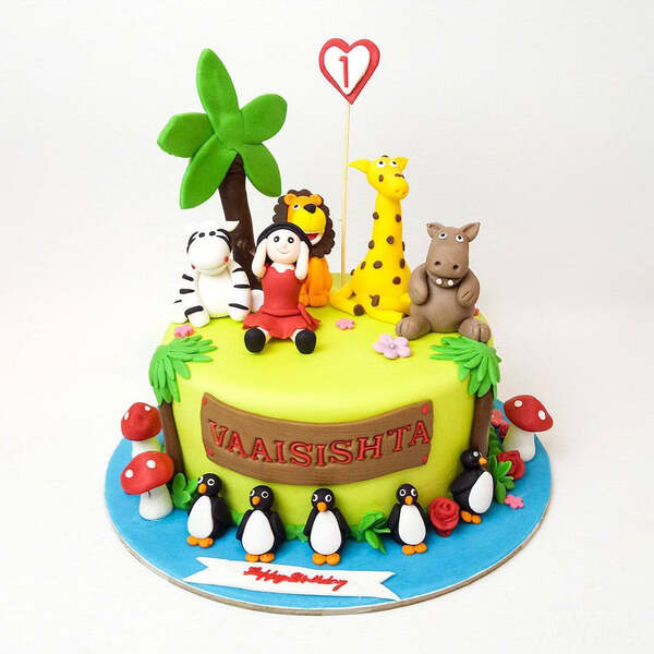 Order 2-Tier Tropical Jungle themed Birthday Cake | Gurgaon Bakers