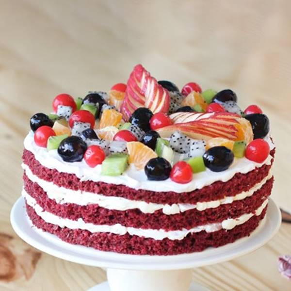 Red Velvet Fruit Cake for Birthday