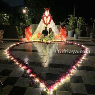 Proposal Setting with Flowers & Candles Pathway at home in Delhi NCR,  Gurgaon, Noida, Bangalore, Chennai, Jaipur, Kanpur, Pune, Chandigarh,  Mumbai, Ahmedabad, Hyderabad & Lucknow