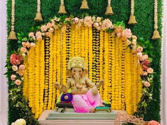 Flower Backdrop for Ganpati Decoration