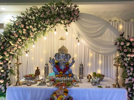 Ganesh Chaturthi Decoration Ideas with Orchids & Roses