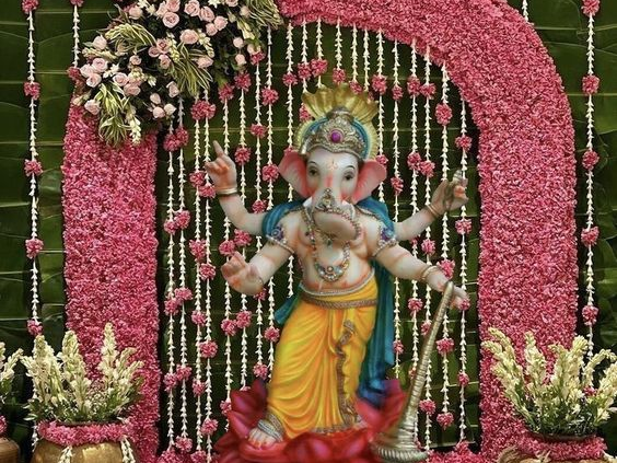 Ganesh Chaturthi Pandal Decoration with Flowers