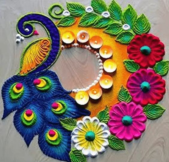 Beautiful Peacock Rangoli design for Festival जो आप भी बना लेंगे |  Beautiful Peacock Kolam - video Dailymotion