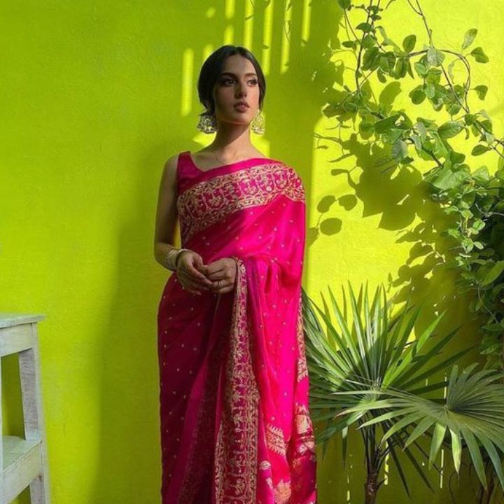 Hot Pink Applique Chanderi Saree – For Sarees